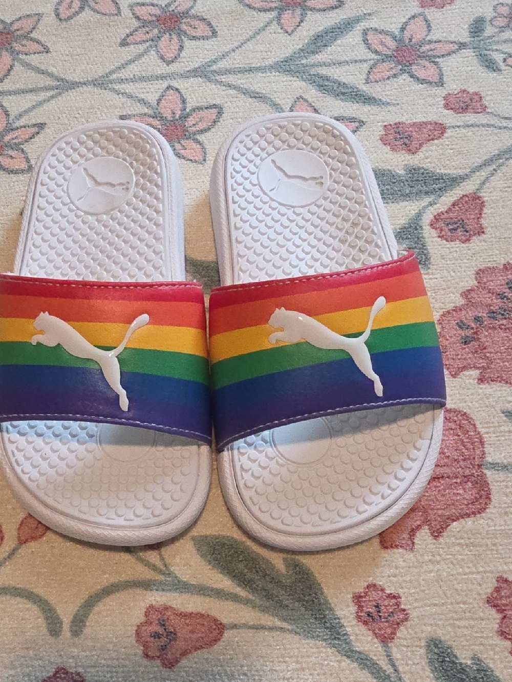 Puma Kids Rainbow Strap White Slide Sandals